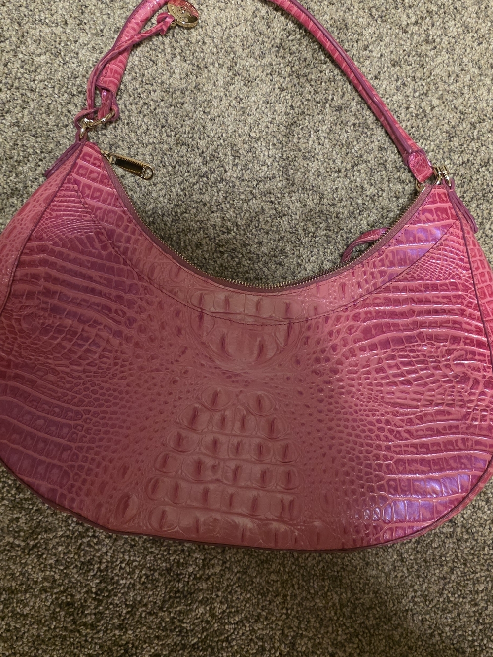 Pink Brahamin Croc-Embossed Shoulder Bag